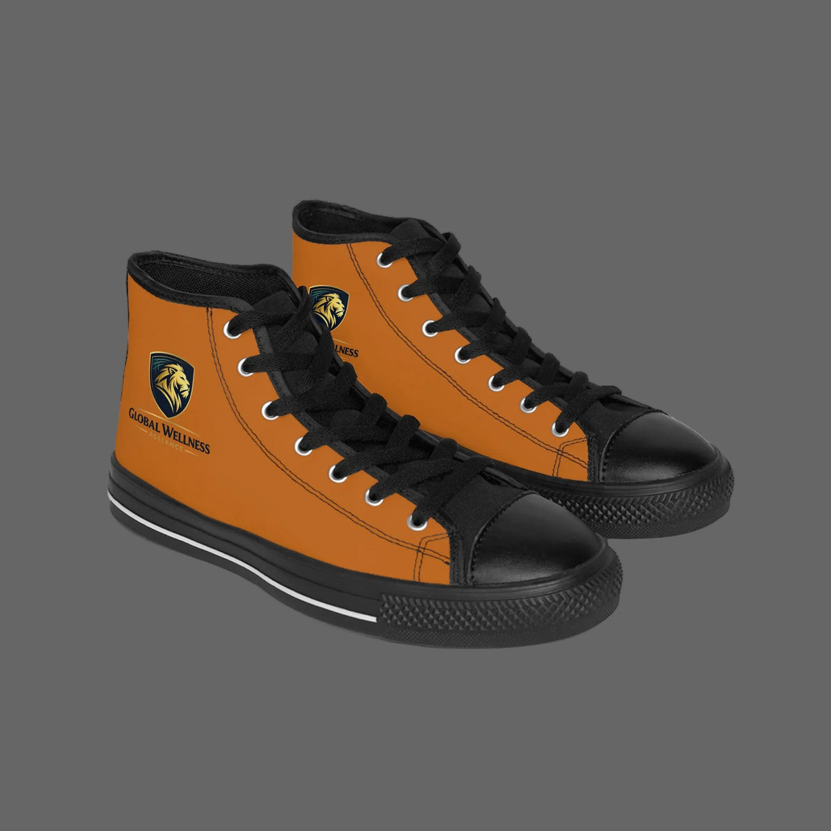 Global Wellness High-Top Sneakers — Men's Classic Orange Canvas Shoes with Logo