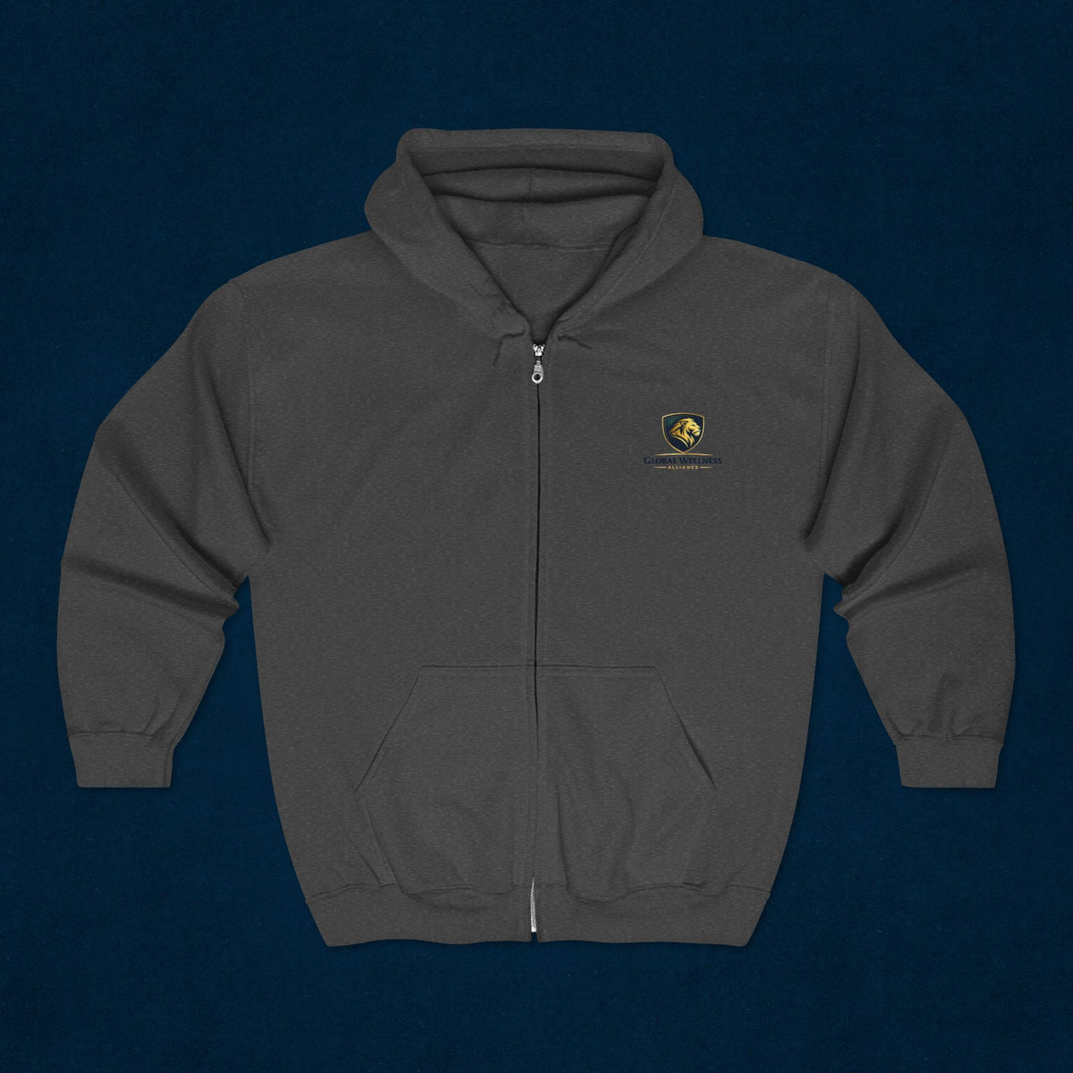 Full-Zip Hoodie with Small Crest Logo - Classic Black Zip-Up Sweatshirt