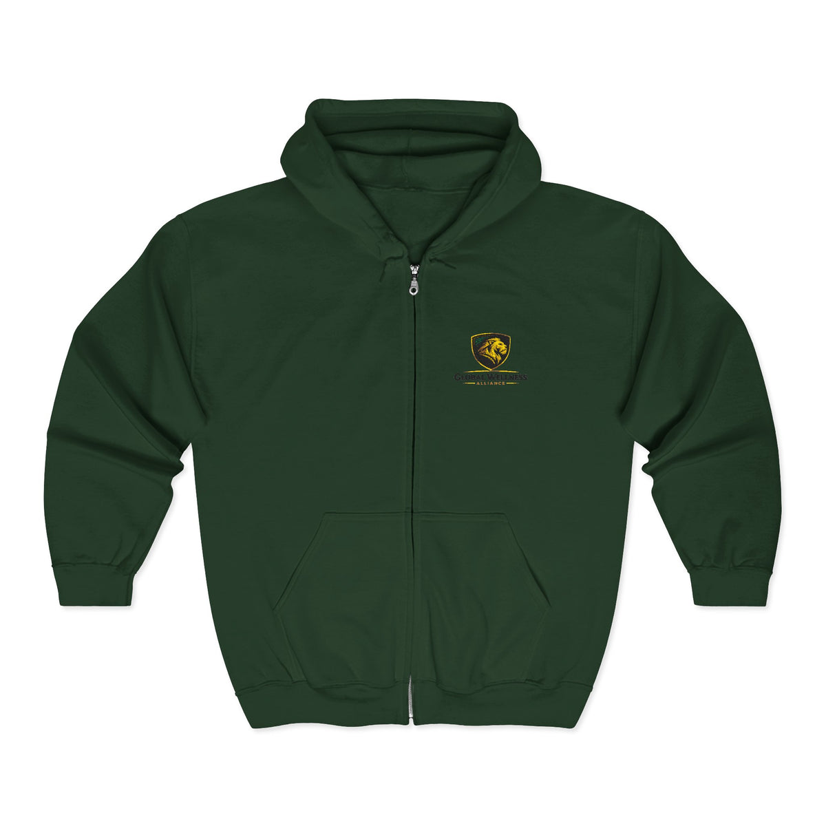Full-Zip Hooded Sweatshirt — Classic Shield Logo "Golden Wolves"