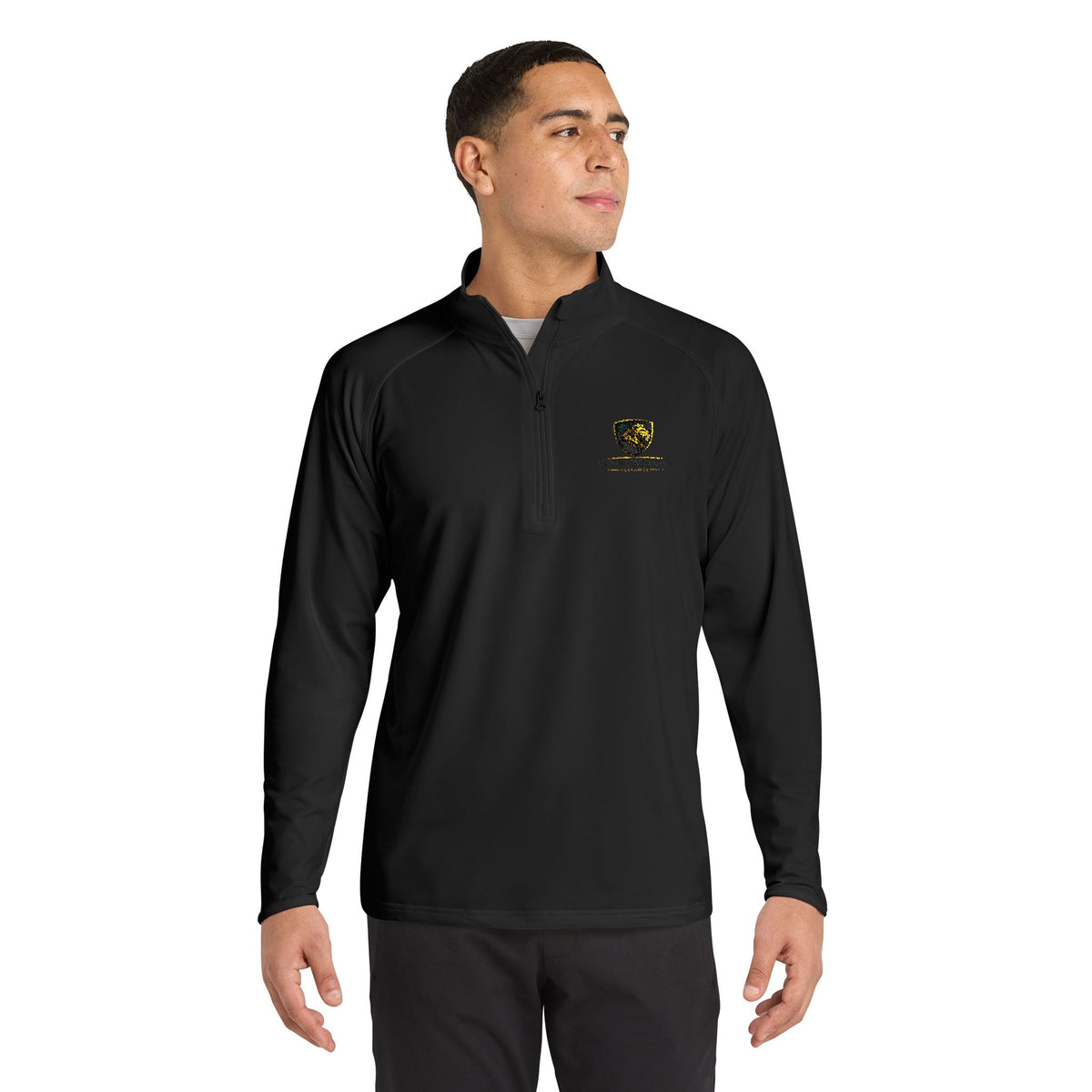 Embroidered Lion Crest Quarter-Zip Pullover — Men's Performance Top