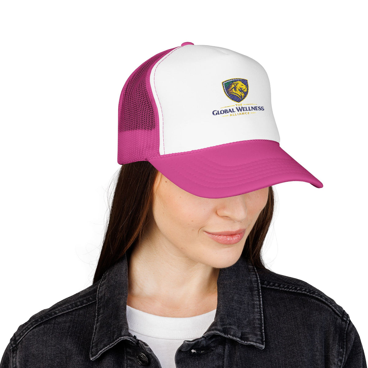 Global Wellness Alliance Trucker Hat — Embroidered Shield Logo Foam Cap