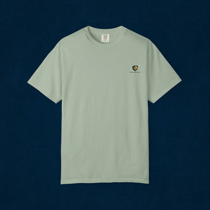 Minimal Cream T‑Shirt with Small Shield Logo — Casual Everyday Tee