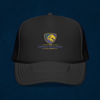 Global Wellness Alliance Trucker Hat — Embroidered Shield Logo Foam Cap