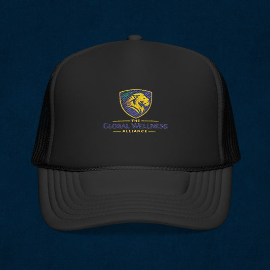 Global Wellness Alliance Trucker Hat — Embroidered Shield Logo Foam Cap