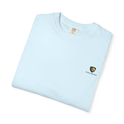 Minimal Cream T‑Shirt with Small Shield Logo — Casual Everyday Tee