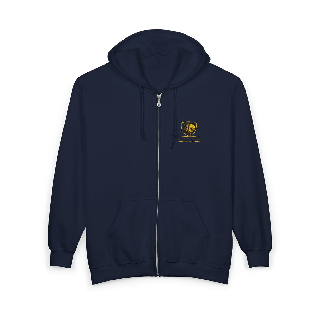 Full-Zip Hooded Sweatshirt — Classic Shield Logo "Golden Wolves"