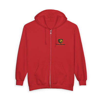 Full-Zip Hooded Sweatshirt — Classic Shield Logo "Golden Wolves"