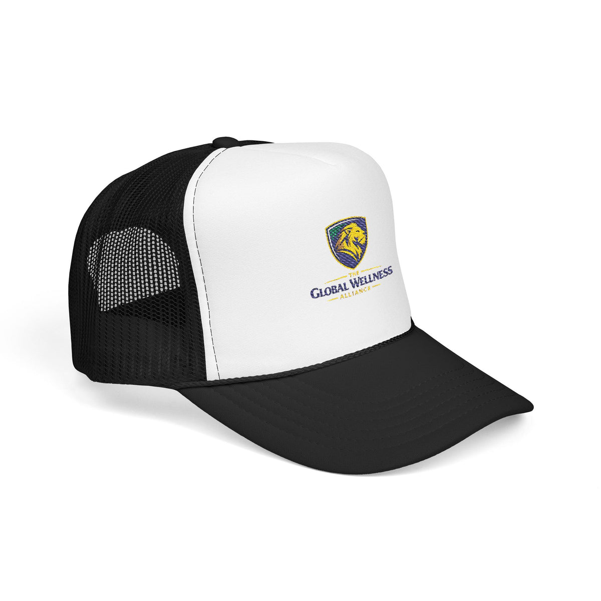 Global Wellness Alliance Trucker Hat — Embroidered Shield Logo Foam Cap