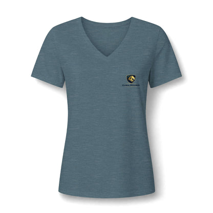 Women's V-Neck Tee — Small Chest Crest Graphic