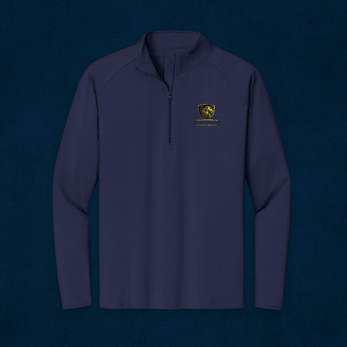 Embroidered Lion Crest Quarter-Zip Pullover — Men's Performance Top