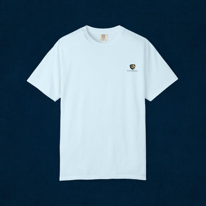 Minimal Cream T‑Shirt with Small Shield Logo — Casual Everyday Tee