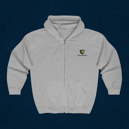 Full-Zip Hoodie with Small Crest Logo - Classic Black Zip-Up Sweatshirt
