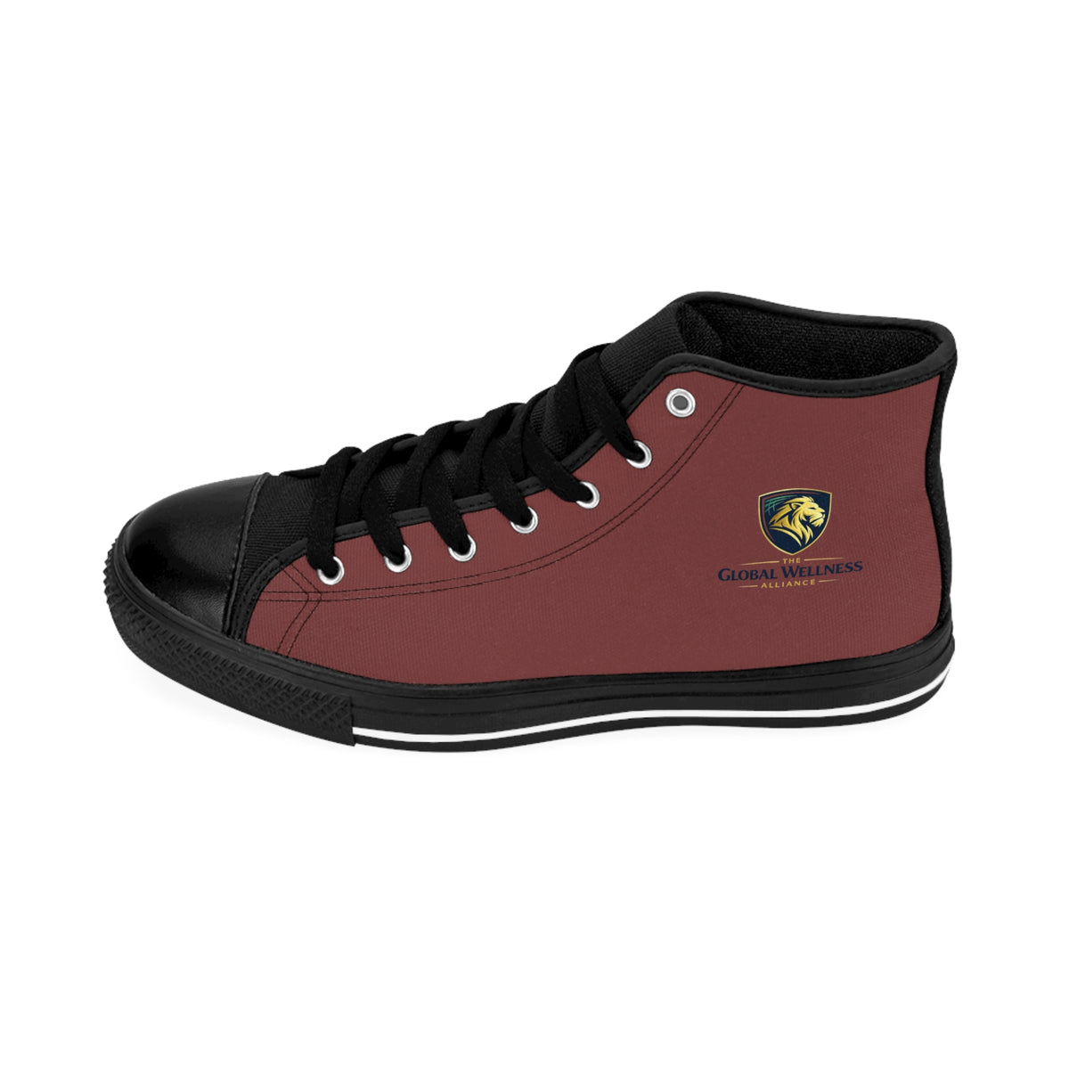 High-Top Sneakers — Burgundy 'Global Wellness' Logo Shoes