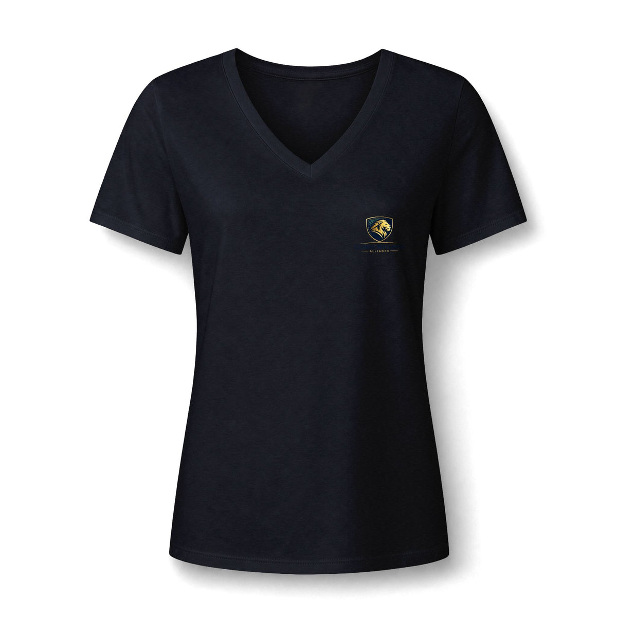 Women's V-Neck Tee — Small Chest Crest Graphic