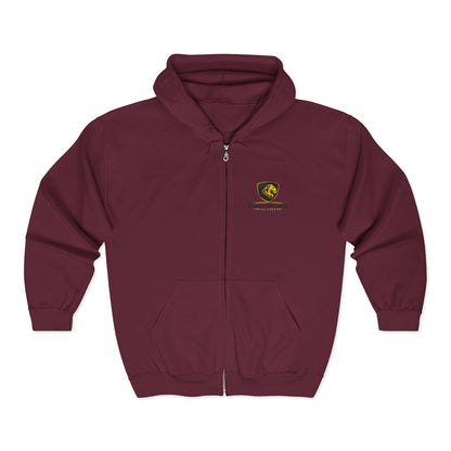 Full-Zip Hooded Sweatshirt — Classic Shield Logo "Golden Wolves"