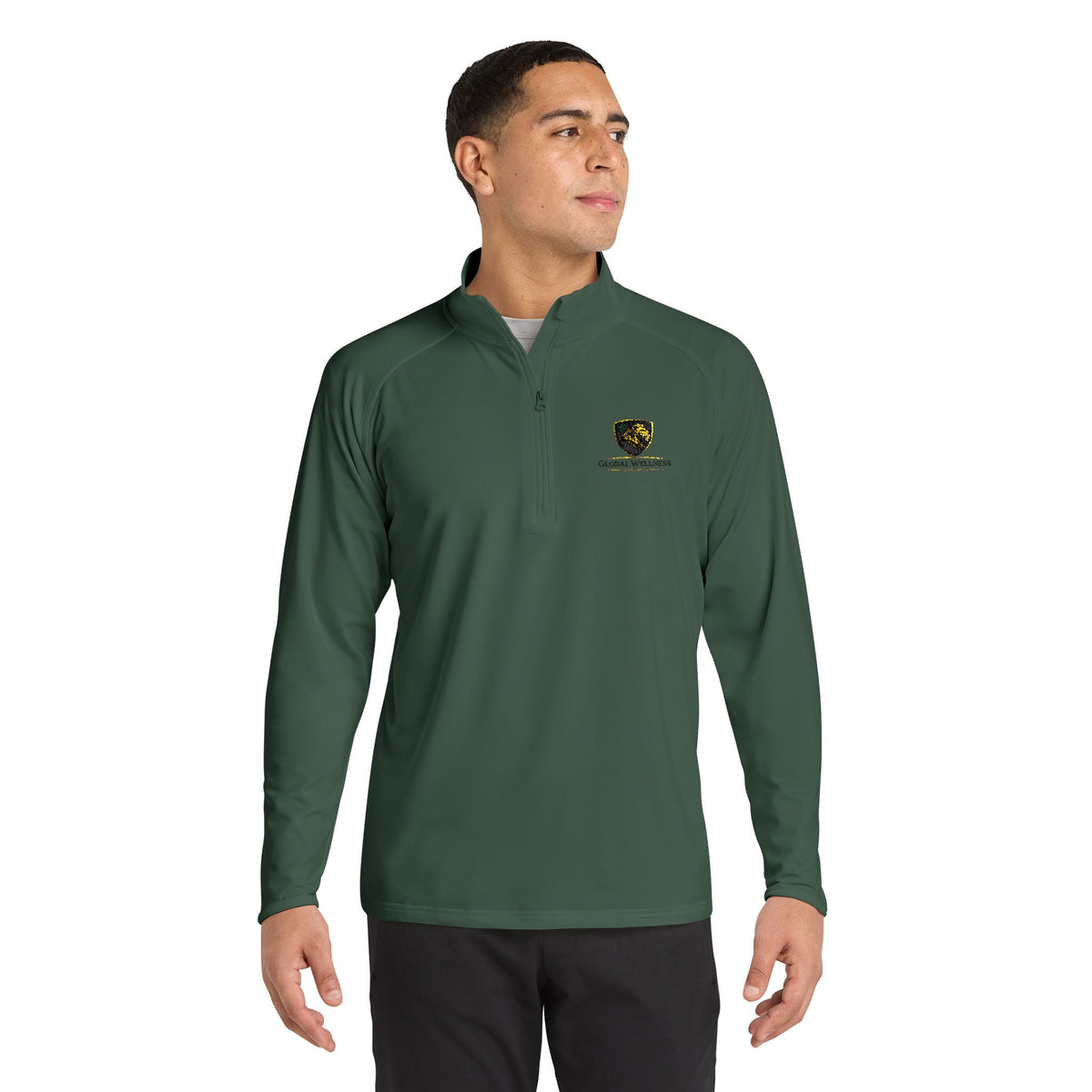 Embroidered Lion Crest Quarter-Zip Pullover — Men's Performance Top