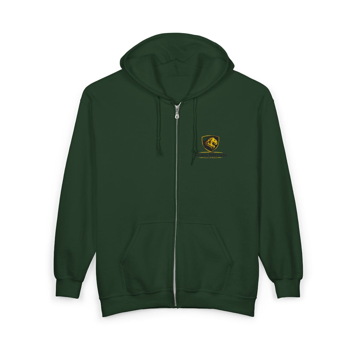 Full-Zip Hooded Sweatshirt — Classic Shield Logo "Golden Wolves"