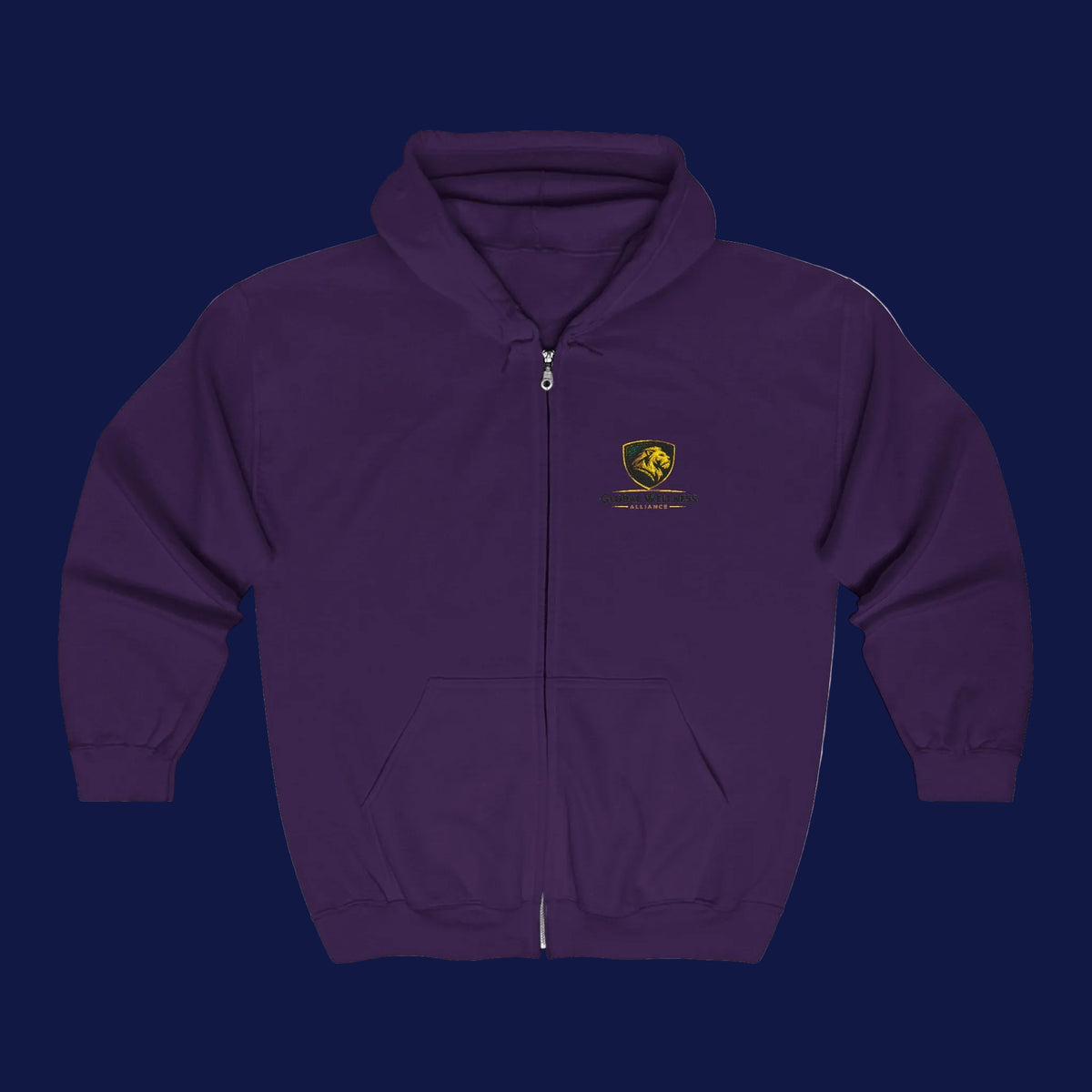 Full-Zip Hooded Sweatshirt — Classic Shield Logo "Golden Wolves"