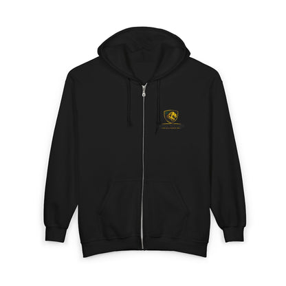 Full-Zip Hooded Sweatshirt — Classic Shield Logo "Golden Wolves"