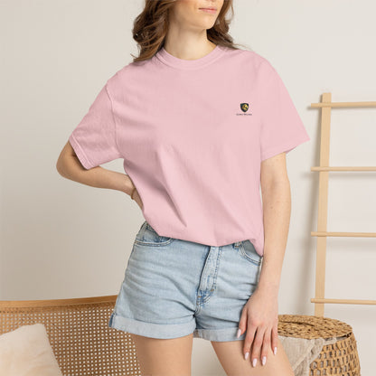 Minimal Cream T‑Shirt with Small Shield Logo — Casual Everyday Tee