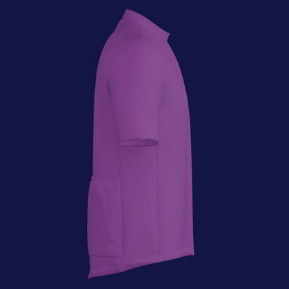men's cycling jersey zipper jacket in purple with a zipper and side pockets, perfect for cycling adventures.