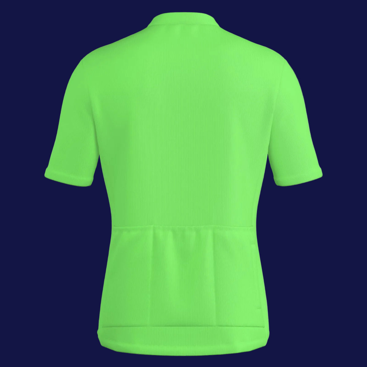 Back view of all-over print men's cycling jacket in bright green color.
